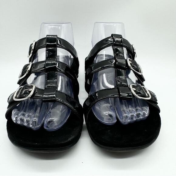 Vionic Misa Strappy Buckle Slide Sandals Black Patent Sz 6 Minimal Office Dressy - Picture 5 of 11